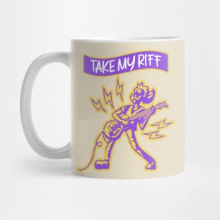 Take My Riff: Whimsical Guitarist Harmony in Purple, White, and Orange Mug